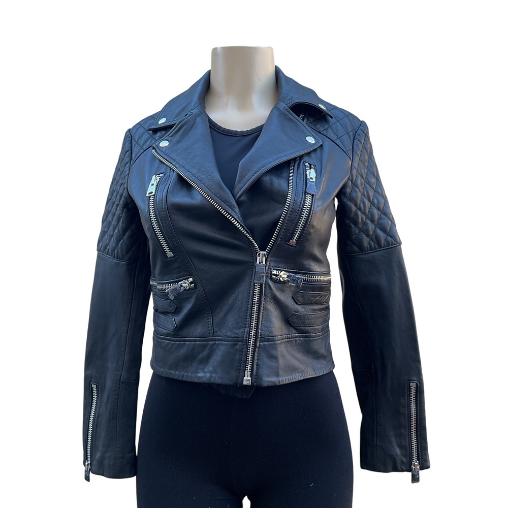 AllSaints Black Leather Moto Biker Jacket NWT Women's US 2 (UK 6 / EU 34)